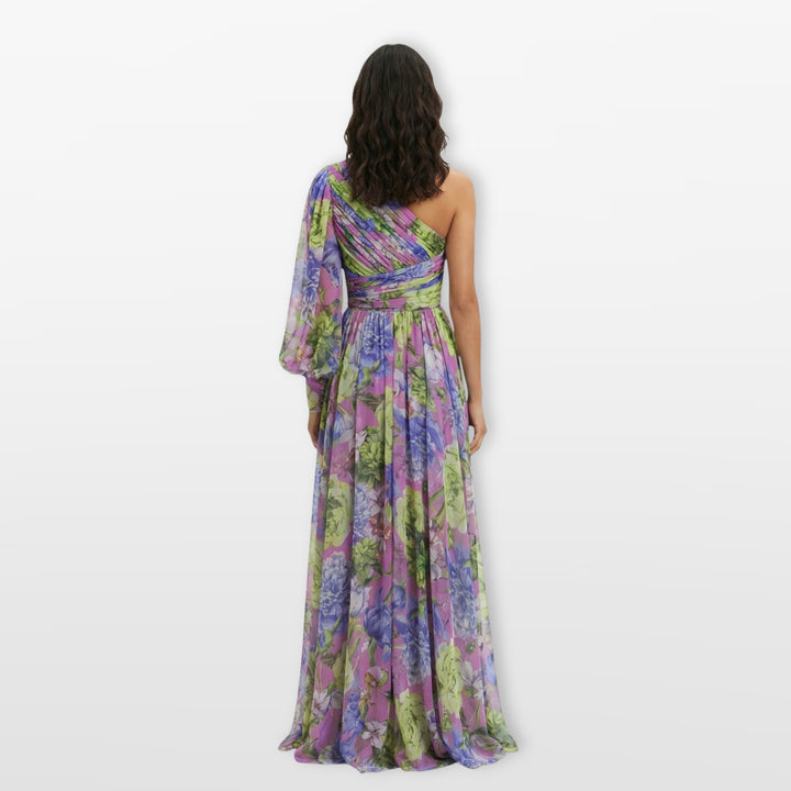 Robe Longue Fleurie Une Épaule Fendue Femme