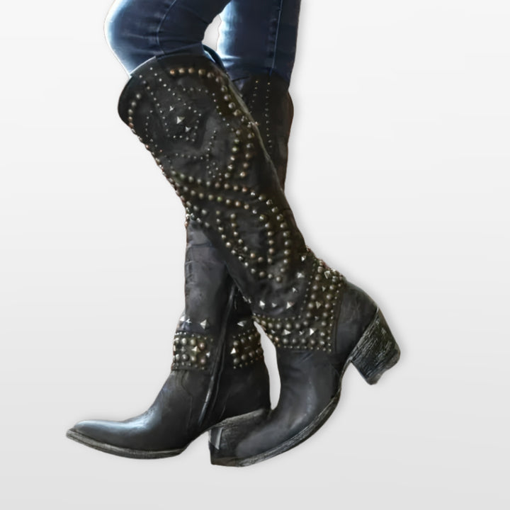 Bottes Western Femme Cloutées Hautes