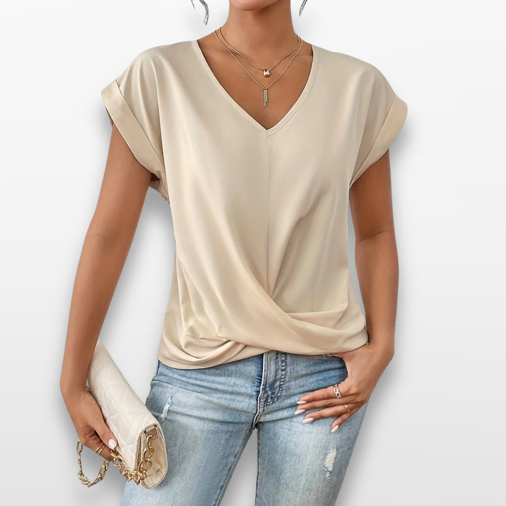 Top Femme Col V Drapé Élégant