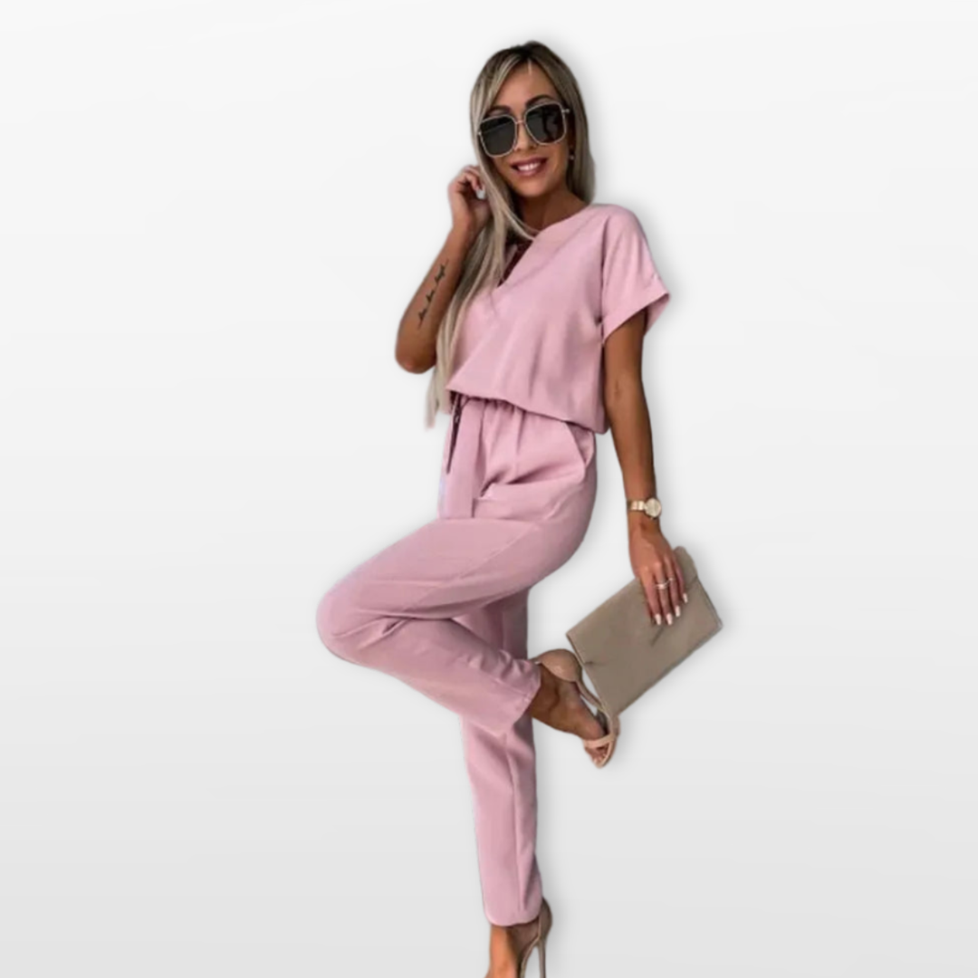 Combinaison Femme Col V Taille Nouée Chic