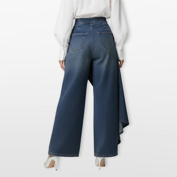 Pantalon Jean Large Taille Haute Asymétrique Femme