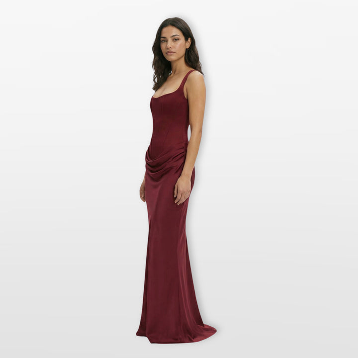Robe Soirée Satinée Ajustée Drapée Femme