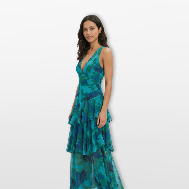 Robe Longue Fleurie Dos Nu Volants Femme