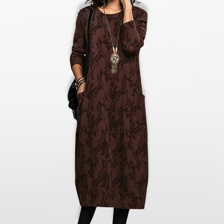 Robe Midi Fleurie à Manches Longues Femme
