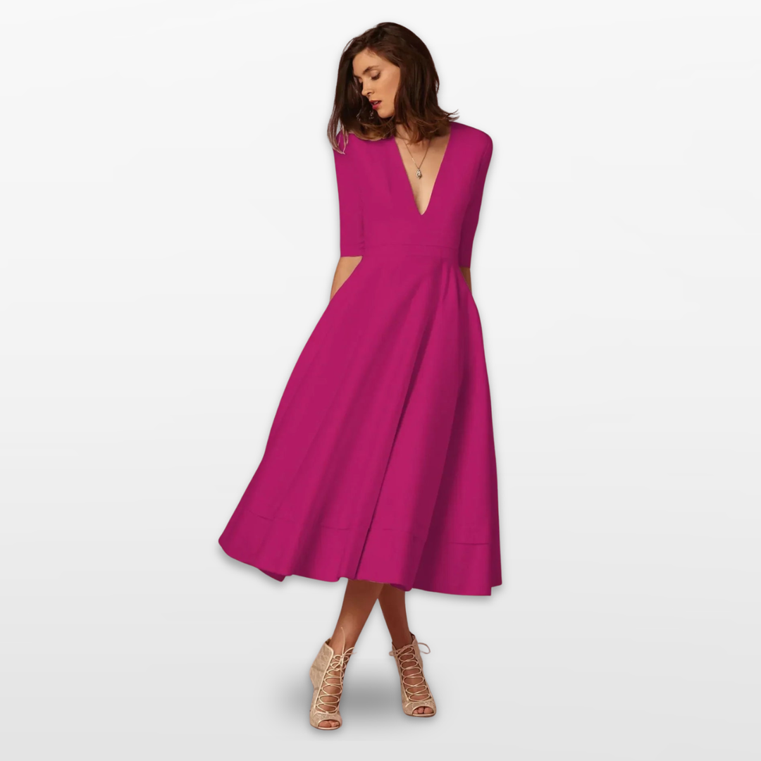 Robe Midi Femme Col V Évasée