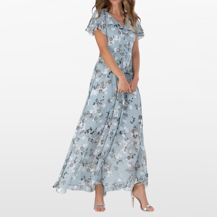 Robe Longue Fleurie Col en V pour Femme