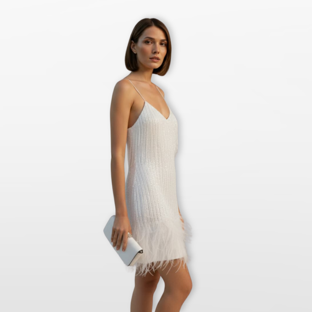 Robe Courte Femme à Plumes Élégante