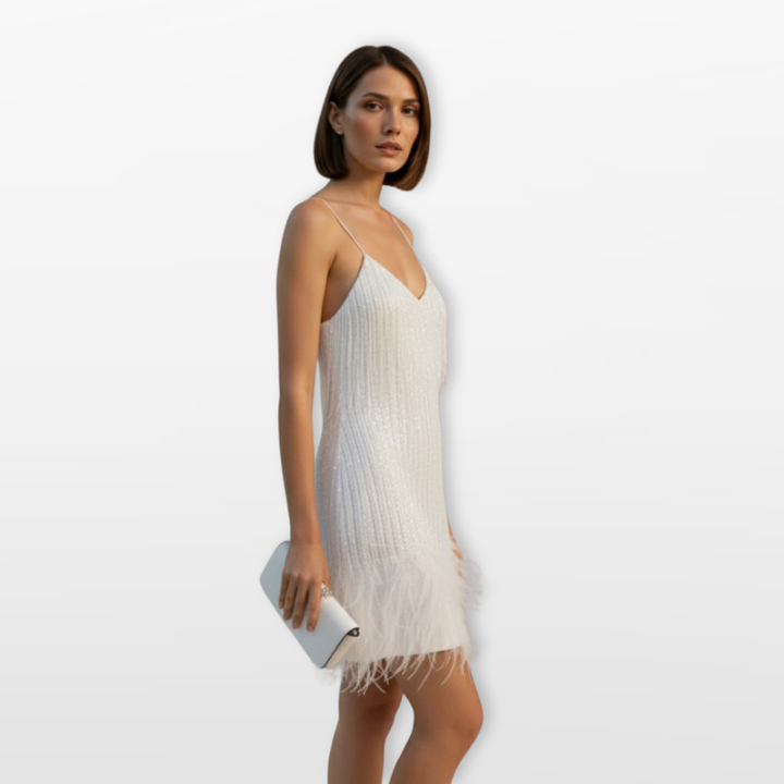 Robe Courte Femme à Plumes Élégante