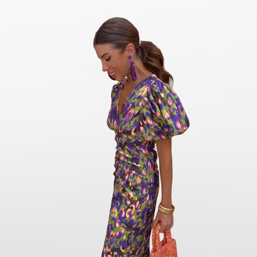 Robe Fleurie Midi Froncée Femme
