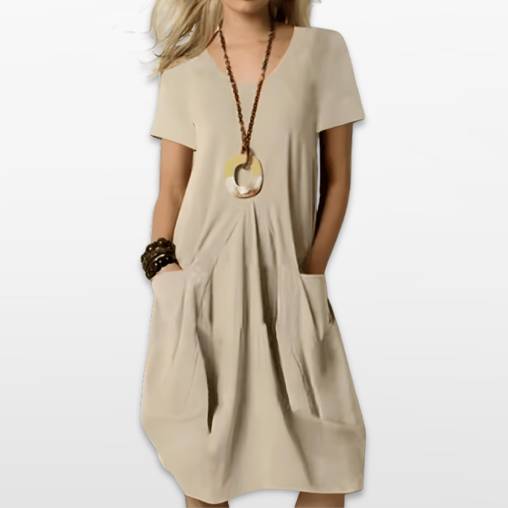 Robe Ample Femme Manches Courtes à Poches