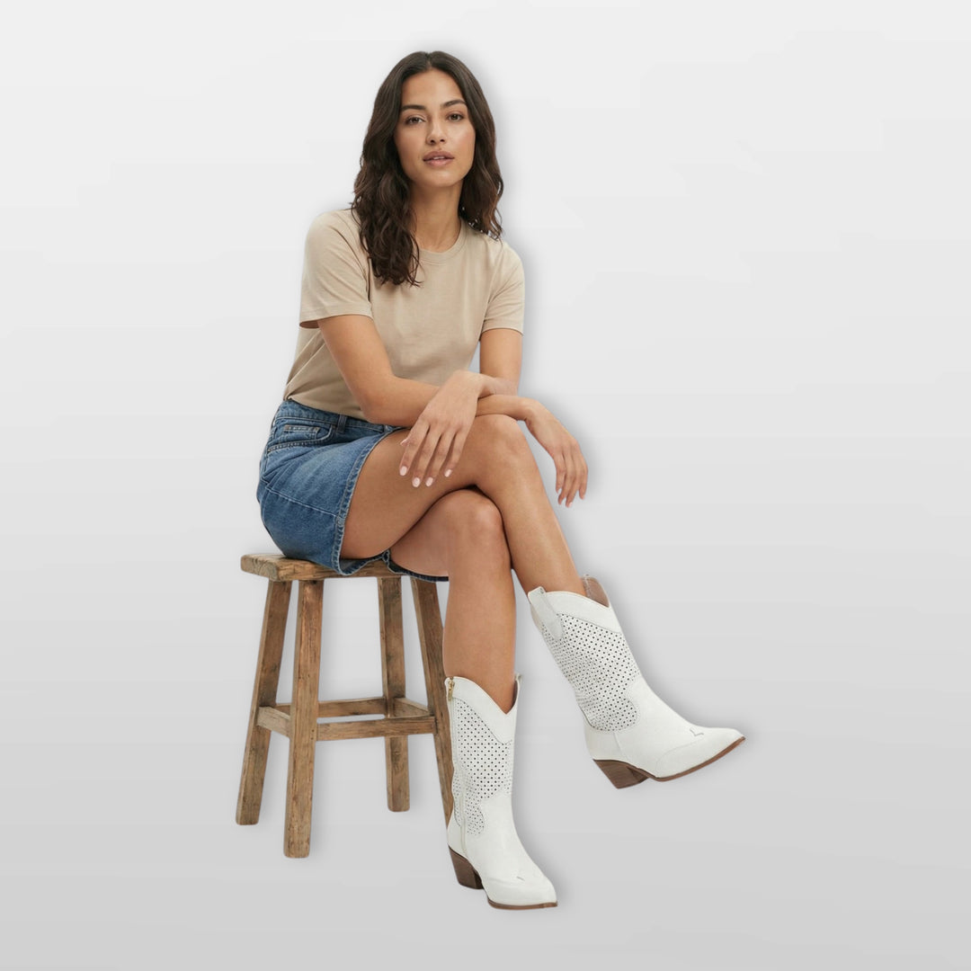 Bottes Cowboy Perforées Suédées Confort Femme