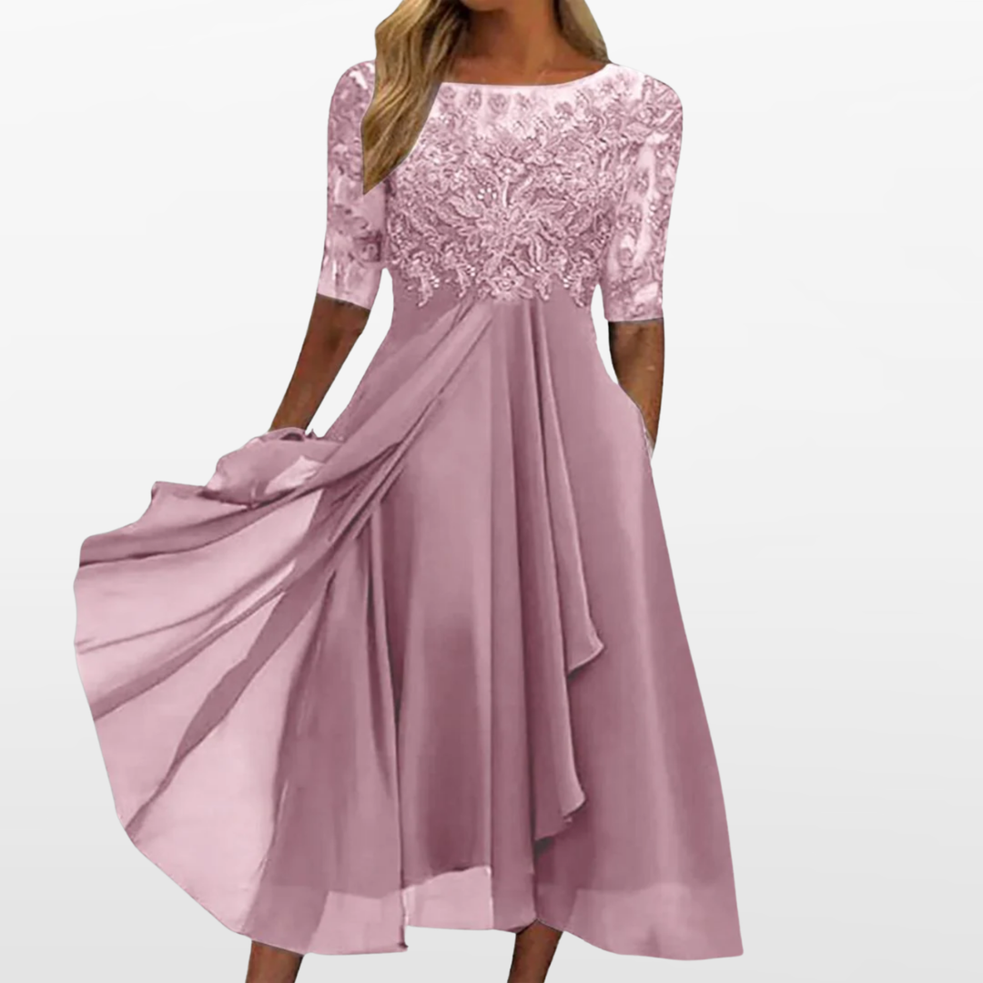 Robe Midi Femme à Manches en Dentelle