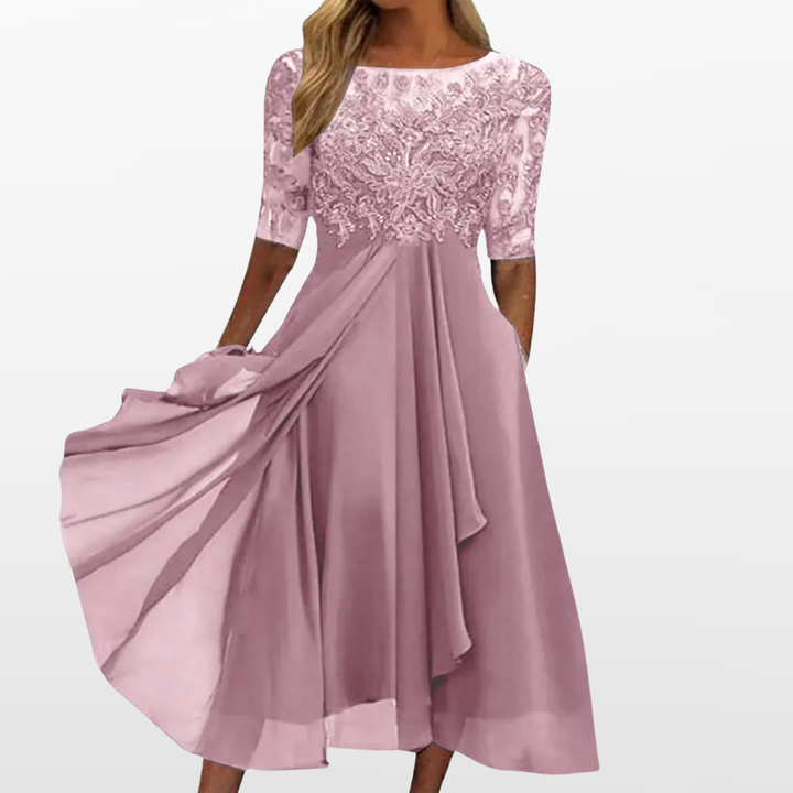 Robe Midi Femme à Manches en Dentelle