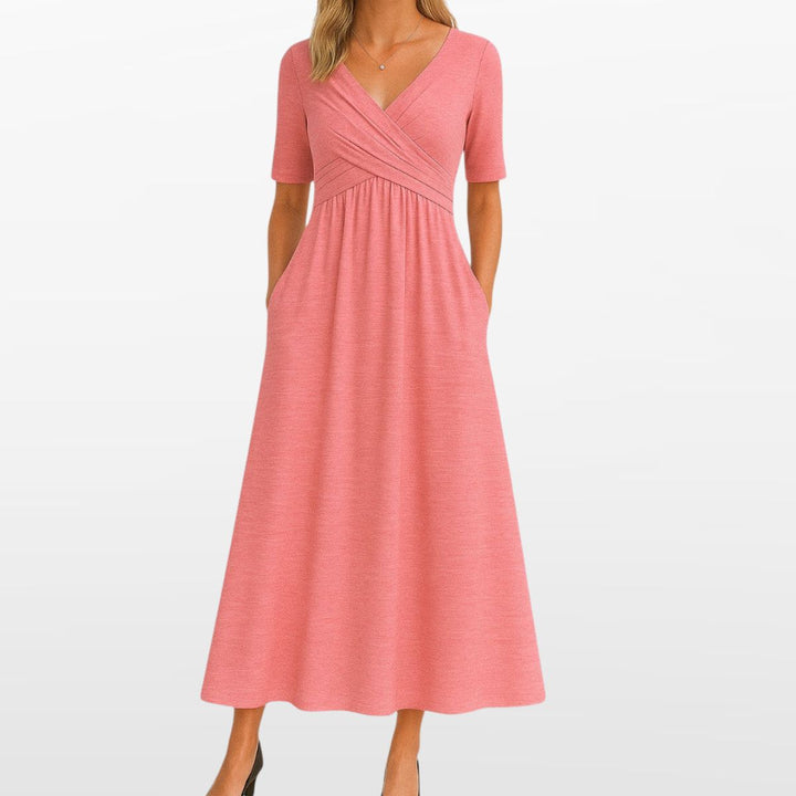 Robe Midi Portefeuille pour Femme avec Poches