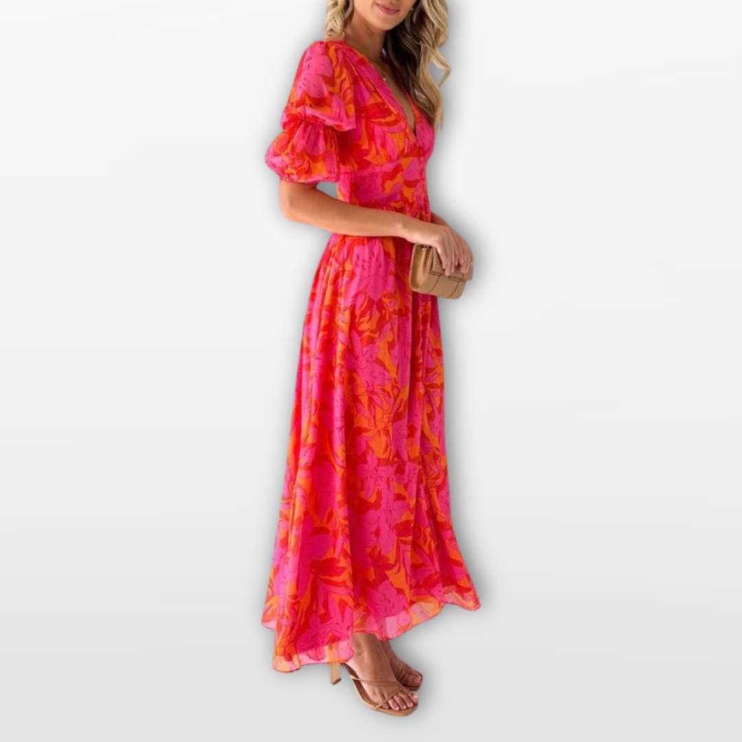 Robe Longue Femme Col V Fluide