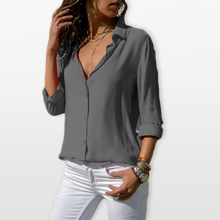 Chemisier Boutonné Col V Coupe Fluide Femme
