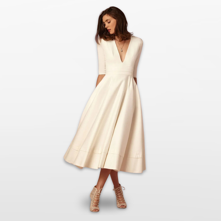 Robe Midi Femme Col V Évasée