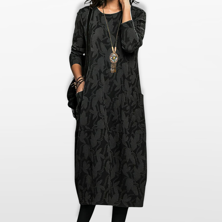 Robe Midi Fleurie à Manches Longues Femme