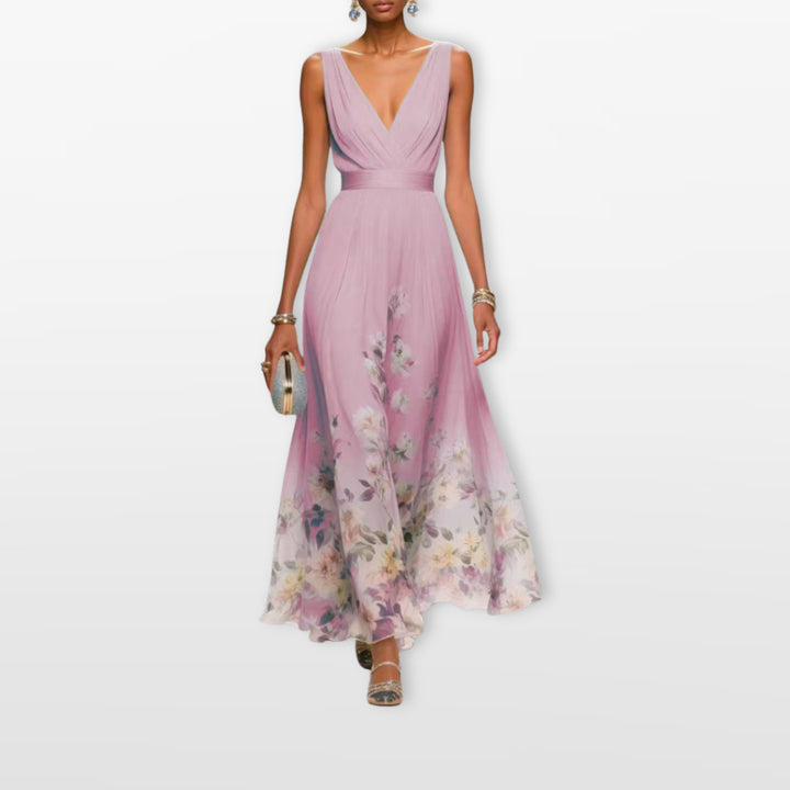 Robe Longue Fleurie Col V Femme