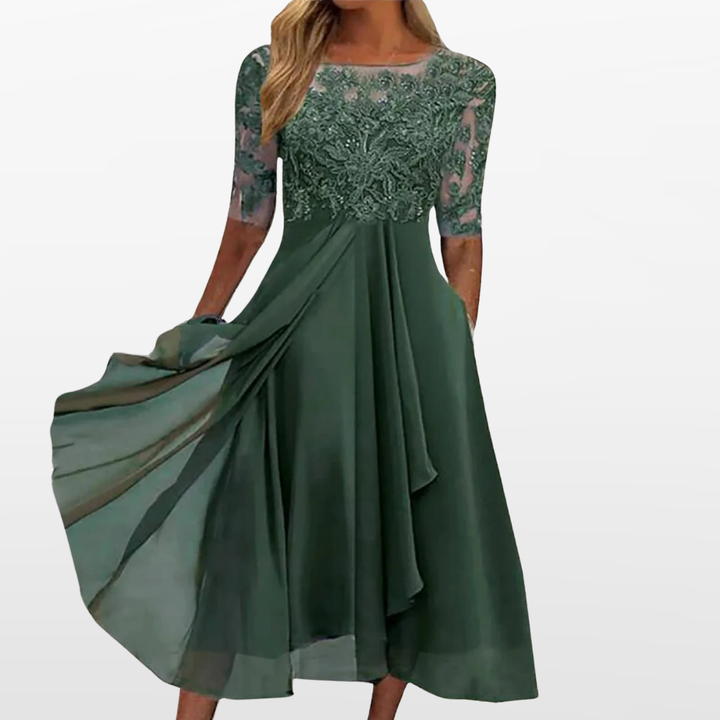 Robe Midi Femme à Manches en Dentelle
