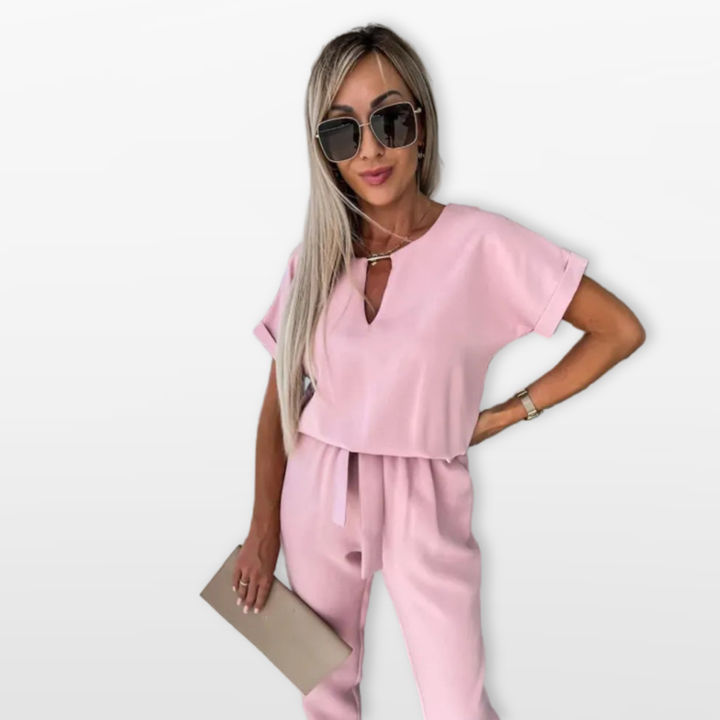 Combinaison Femme Col V Taille Nouée Chic