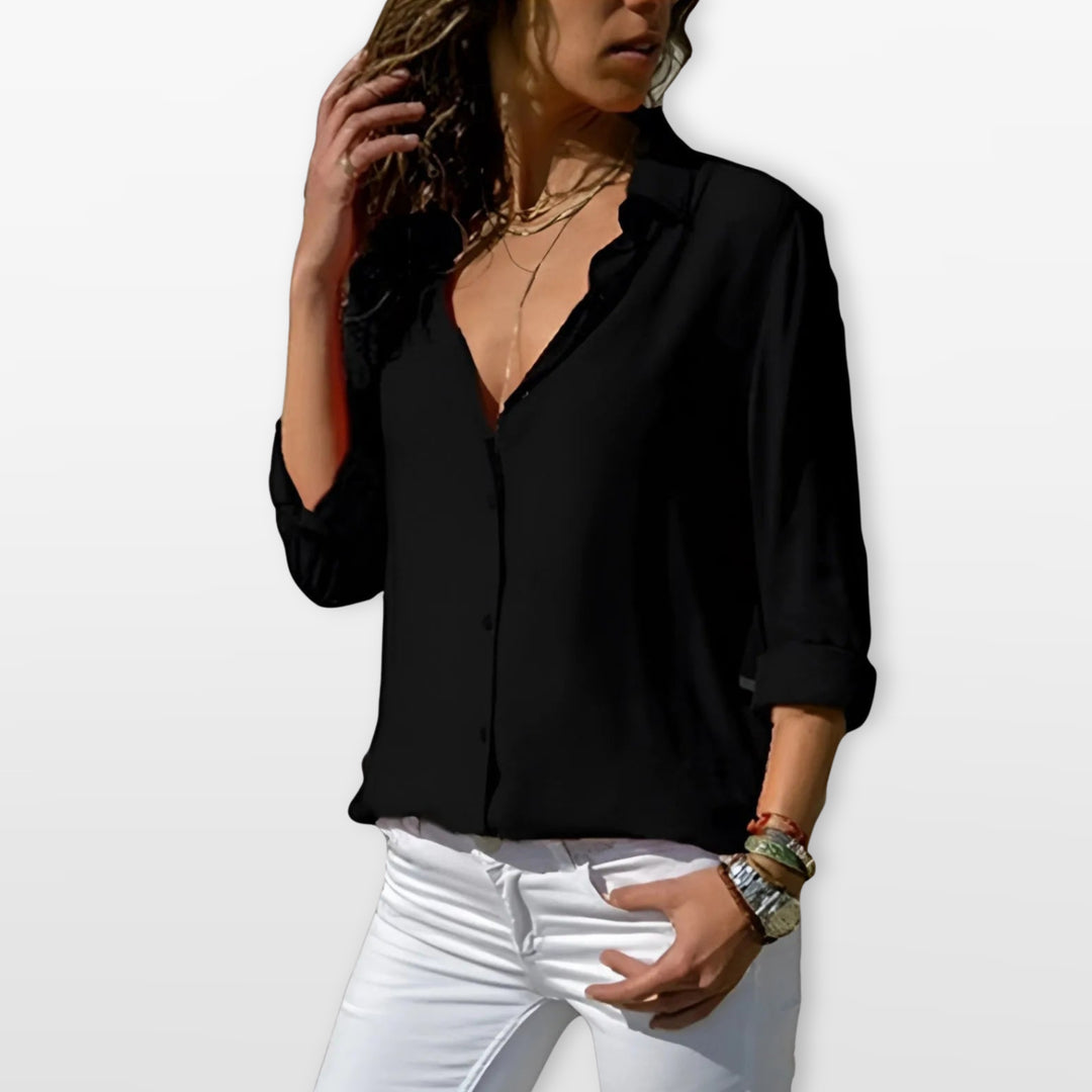 Chemisier Boutonné Col V Coupe Fluide Femme