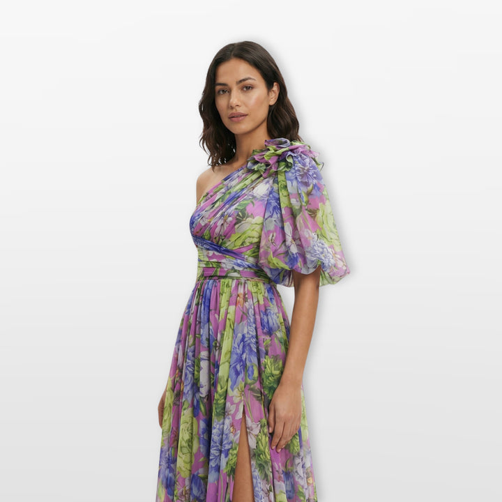 Robe Longue Fleurie Une Épaule Fendue Femme