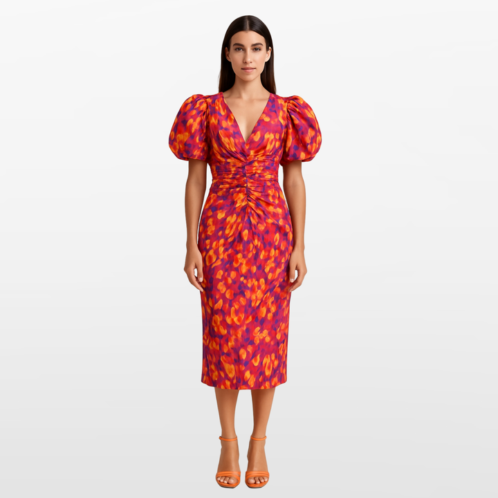 Robe Fleurie Midi Froncée Femme