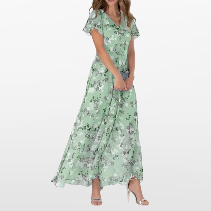 Robe Longue Fleurie Col en V pour Femme