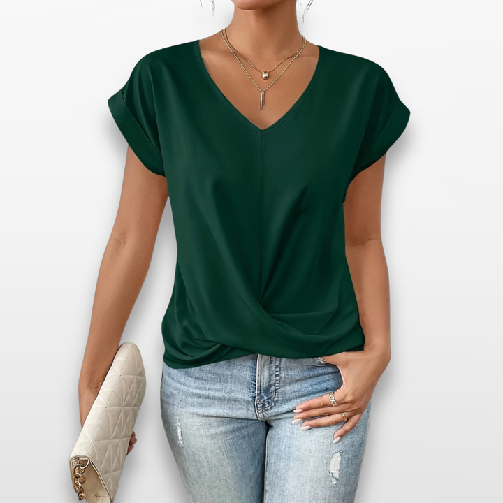 Top Femme Col V Drapé Élégant