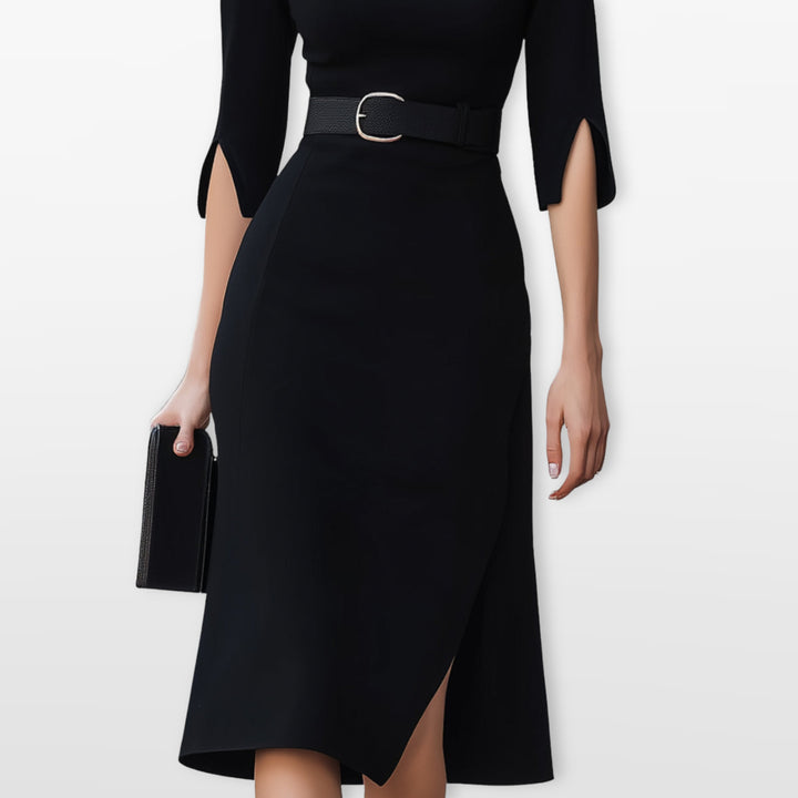 Robe Midi Ceinturée Femme Élégante