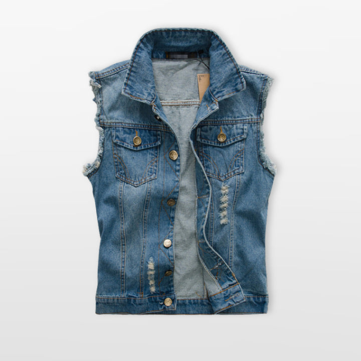 Veste Denim Sans Manches Streetwear Homme