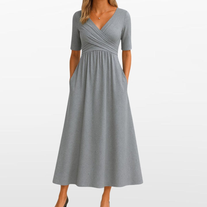 Robe Midi Portefeuille pour Femme avec Poches
