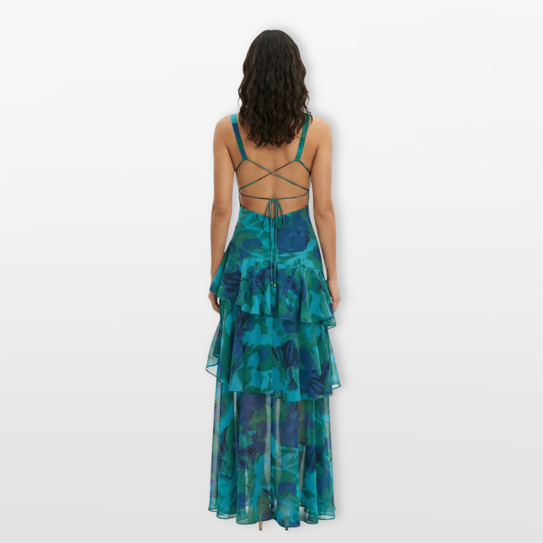 Robe Longue Fleurie Dos Nu Volants Femme