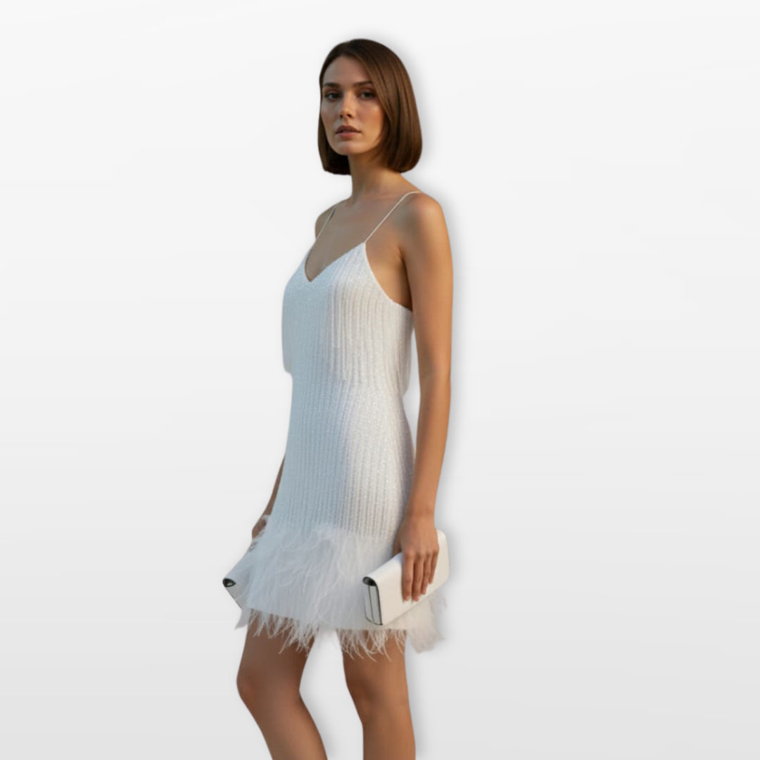 Robe Courte Femme à Plumes Élégante