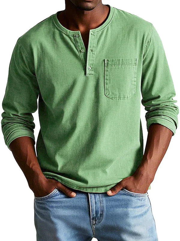 T-Shirt Henley Décontracté Manches Longues Homme