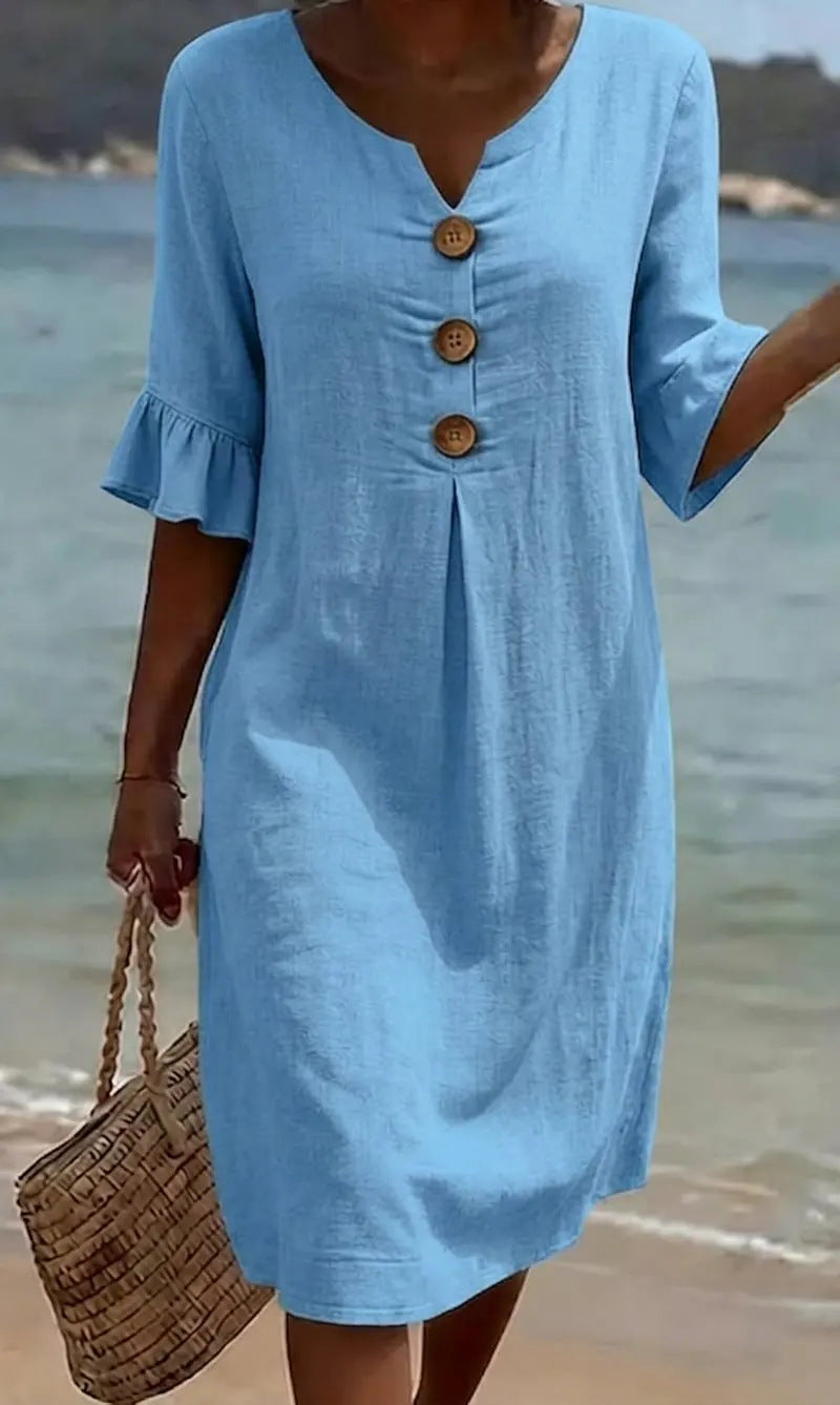 Robe Midi Fluide Boutonnée Femme