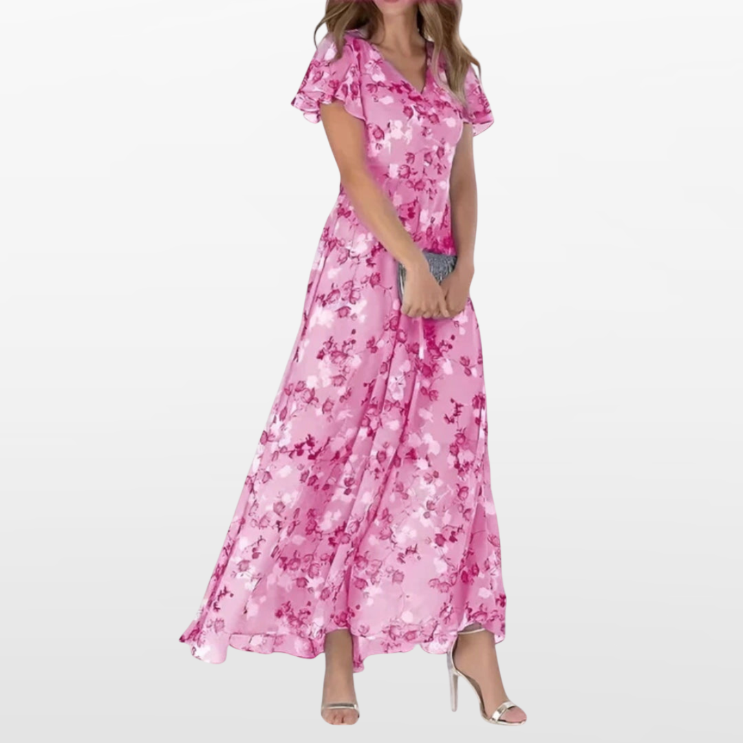 Robe Longue Fleurie Col en V pour Femme