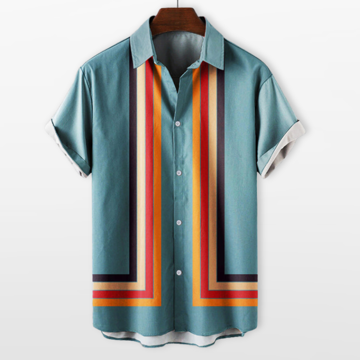 Chemise Homme Rayures Vintage Manches Courtes