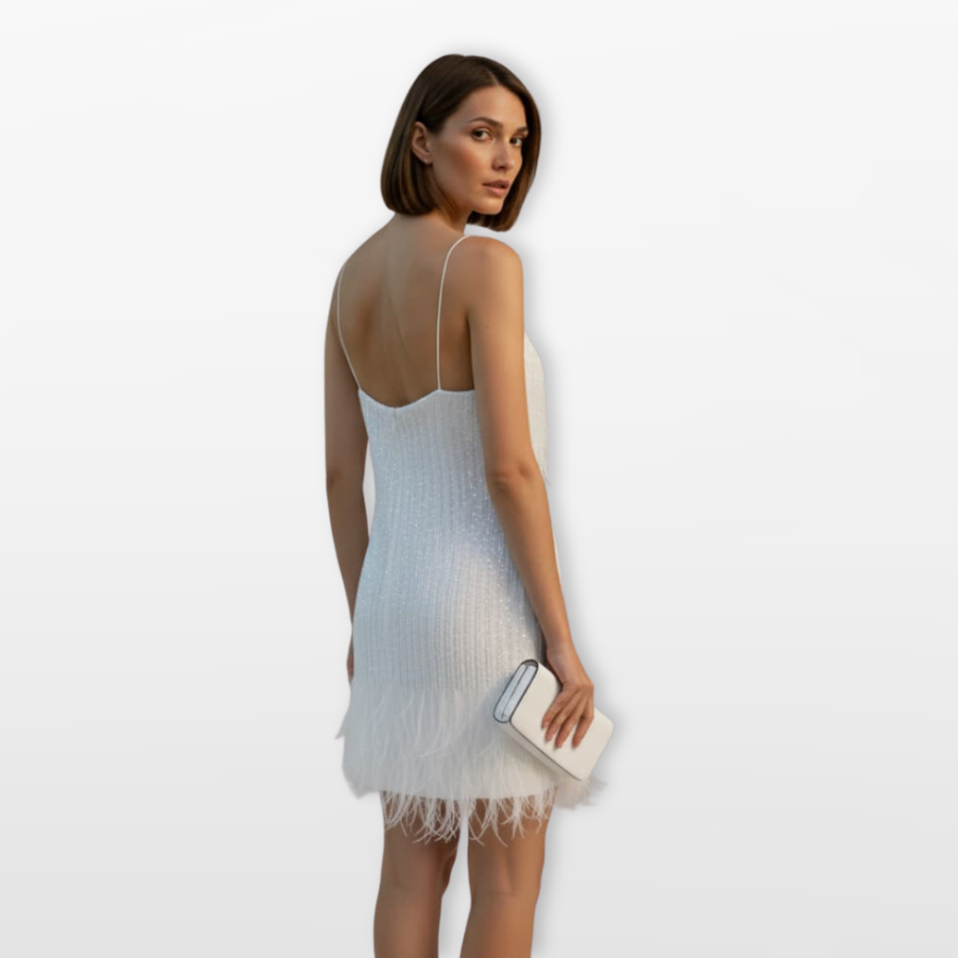 Robe Courte Femme à Plumes Élégante