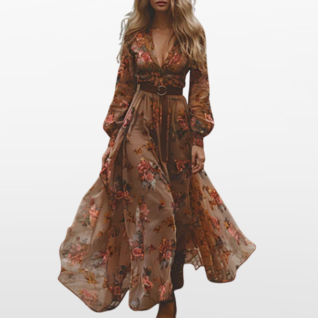 Robe Maxi Bohème à Manches Longues Femme