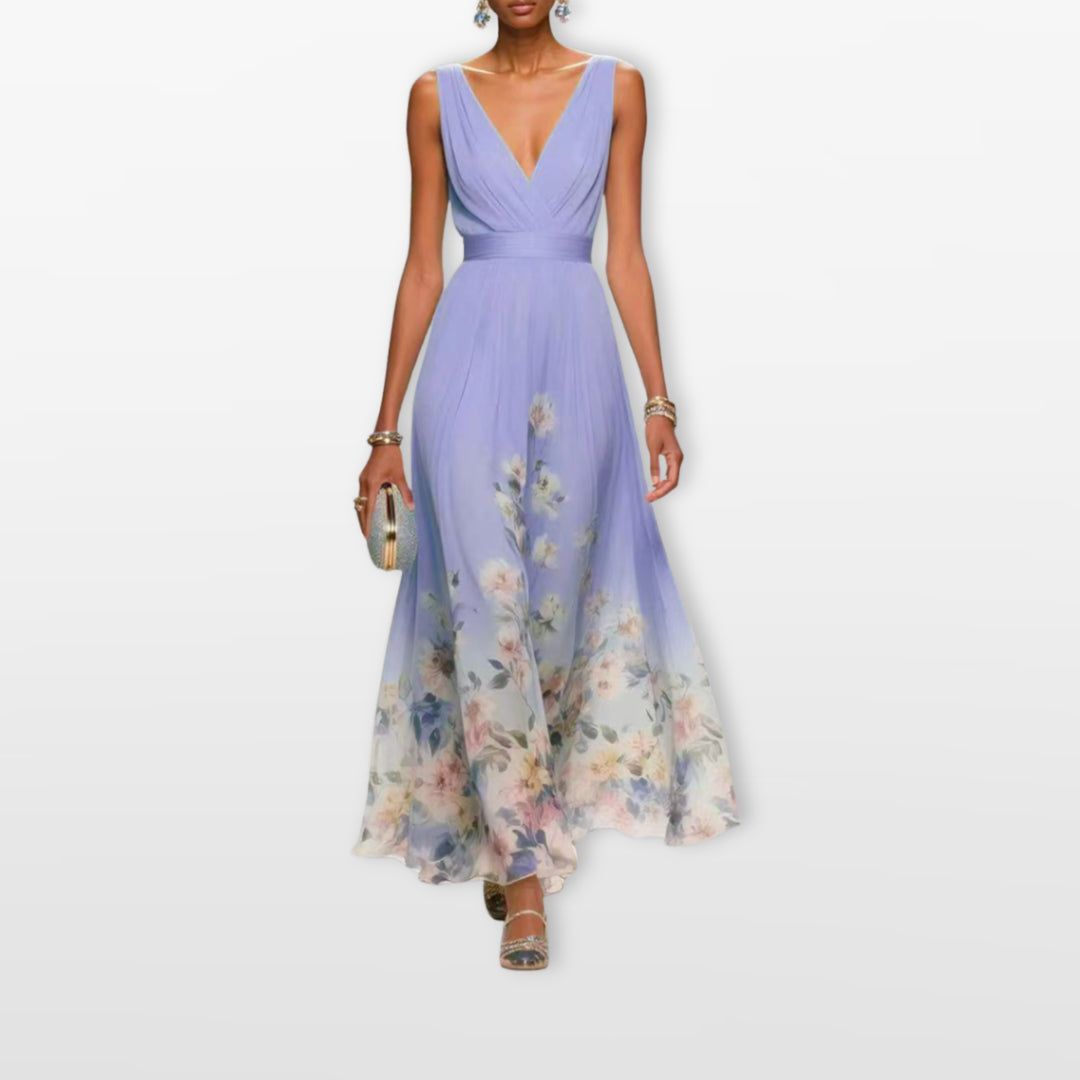 Robe Longue Fleurie Col V Femme