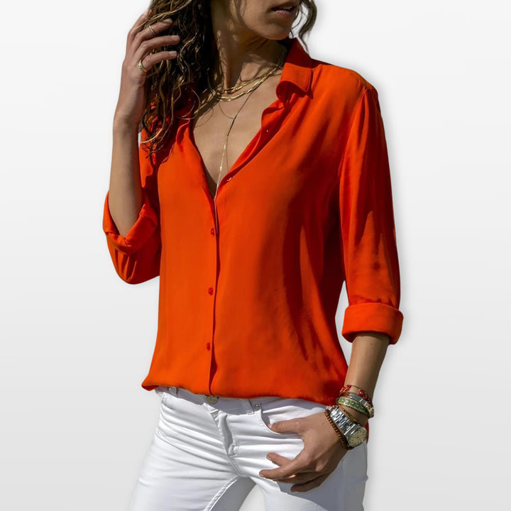 Chemisier Boutonné Col V Coupe Fluide Femme