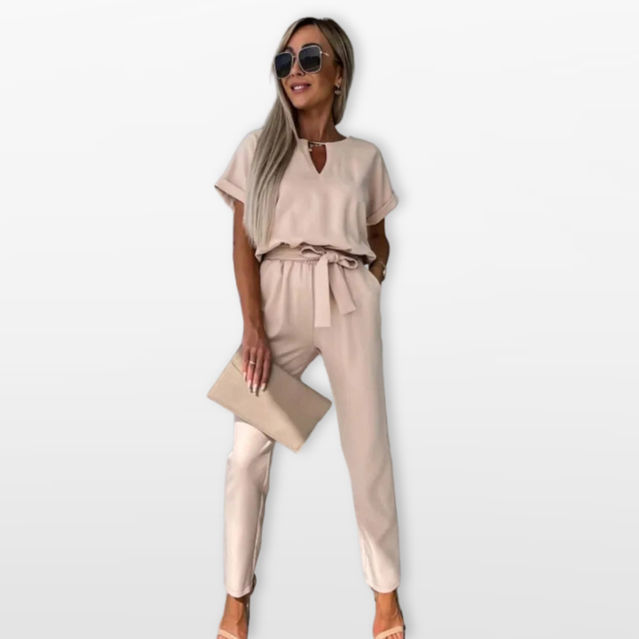 Combinaison Femme Col V Taille Nouée Chic