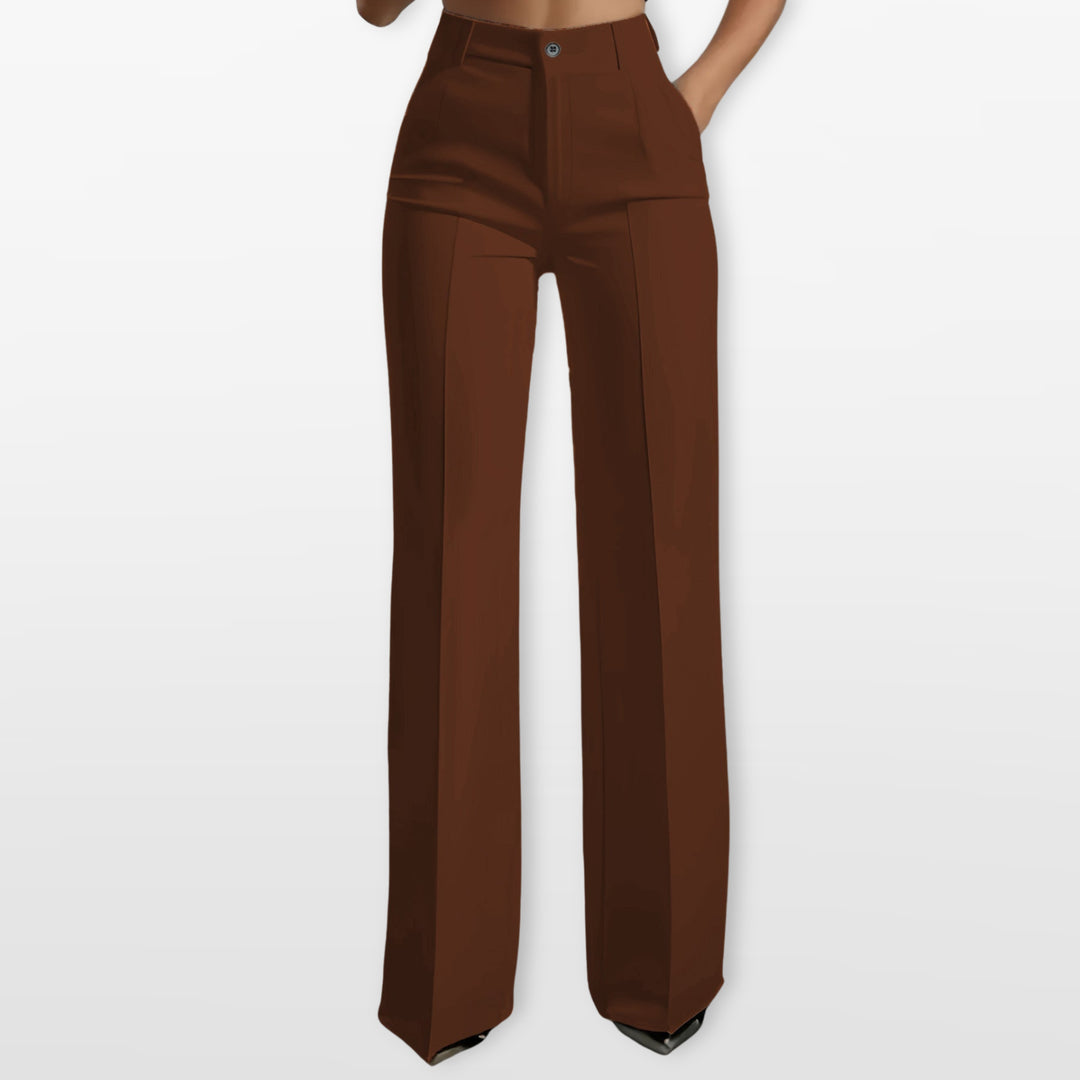 Pantalon Taille Haute Coupe Droite Élégant Femme