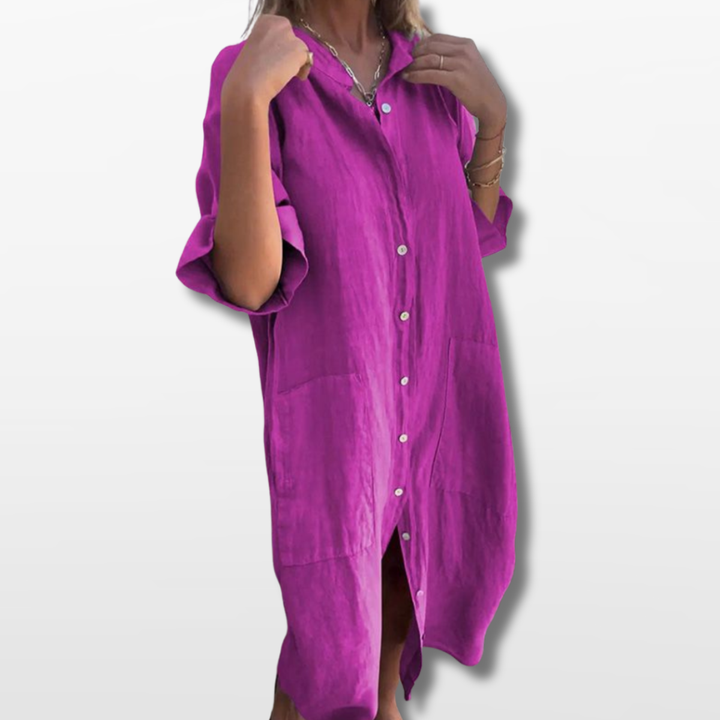 Robe Chemise Boutonnée Bohème Femme