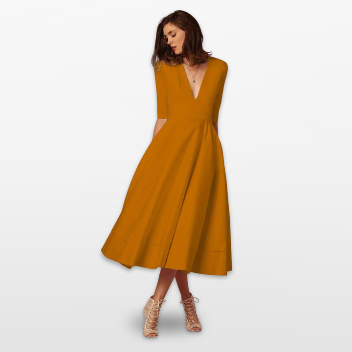 Robe Midi Femme Col V Évasée