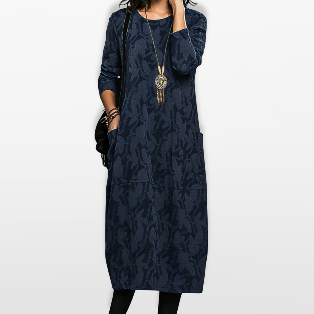 Robe Midi Fleurie à Manches Longues Femme