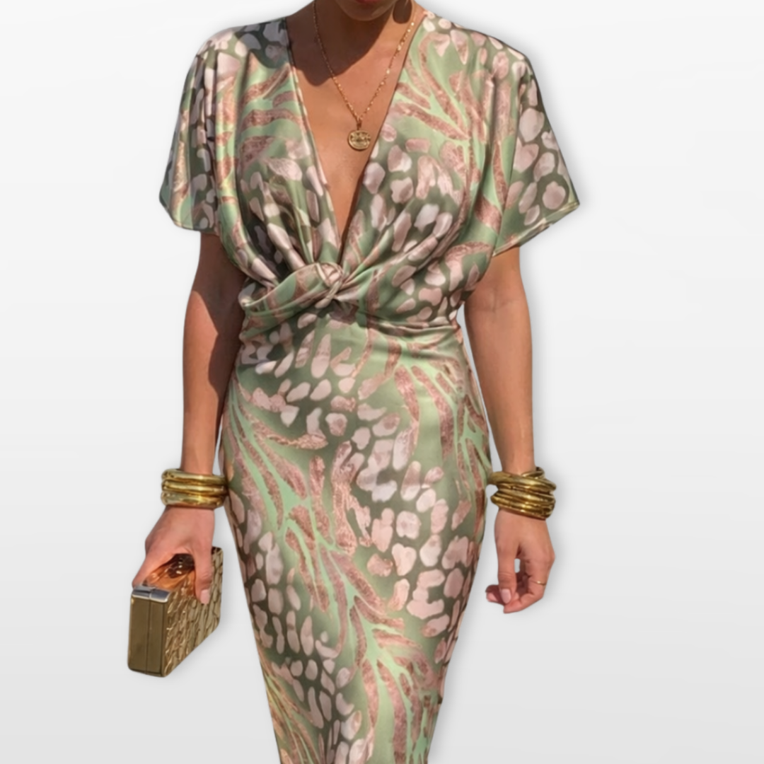 Robe Midi Femme Col V Drapée Élégante