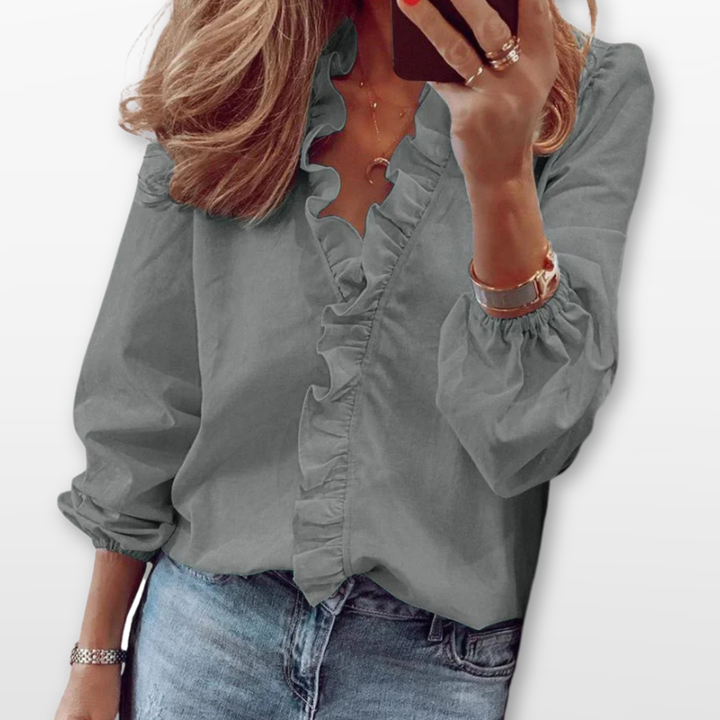 Blouse Femme Col V À Volants Fluide